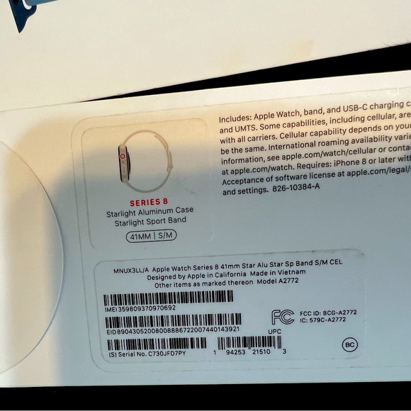 Apple Watch Series 8 41mm Starlight Aluminum Case/Extra Apple Sport Loop Band - Picture 4 of 6